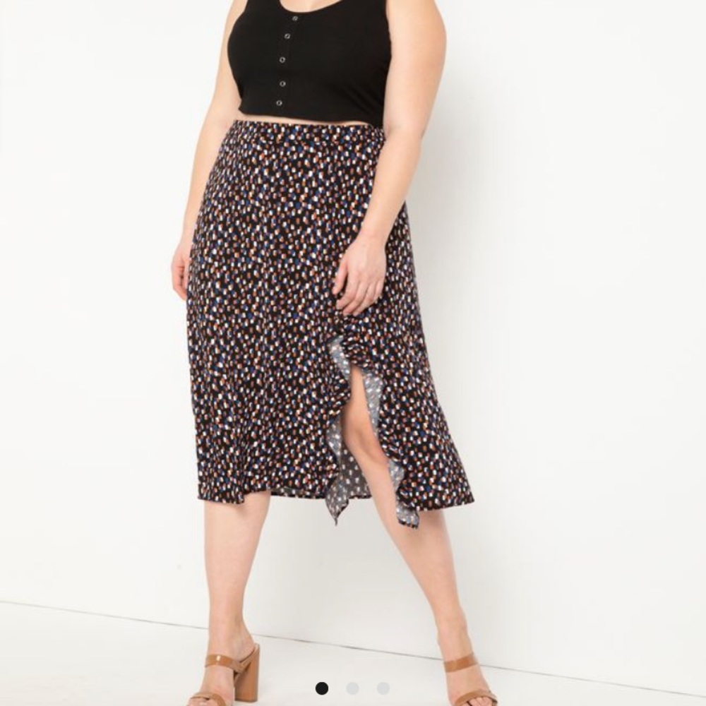Eloquii Printed Dot Soft Skirt with Ruffle Size 26